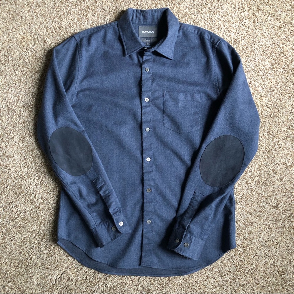 BONOBOS Men UnButton Down Wool Long Sleeve Blue Shirt Medium